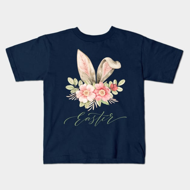 Floral Easter Rabbit Ears Design Kids T-Shirt by Budwood Designs